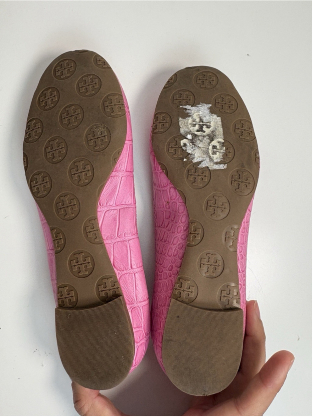 Retro Tory Burch Reva Ballet Flats Pink Croc Embossed Leather Gold Logo 6.5 - Picture 10 of 11